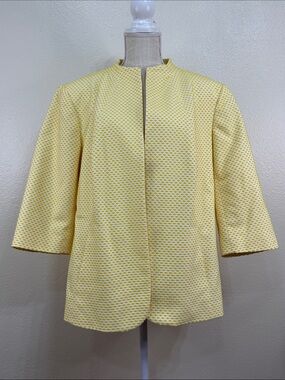 Talbots Pale Yellow Textured Collarless Jacket Size 16W Preppy Old Money